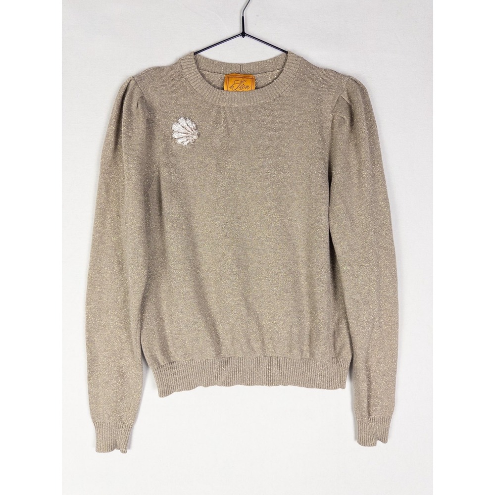 Le Lion Sweater Womens S Brown Metallic Embellished Pullover Cotton Cashmere